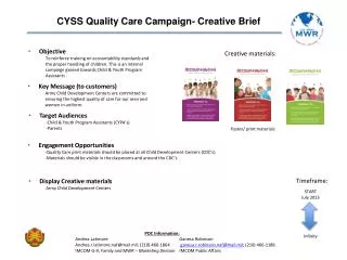 CYSS Quality Care Campaign- Creative Brief