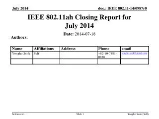 IEEE 802.11ah Closing Report for July 2014