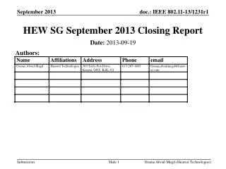 HEW SG September 2013 Closing Report