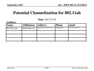 Potential Channelization for 802.11ah