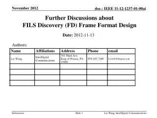 Further Discussions about FILS Discovery (FD) Frame Format Design
