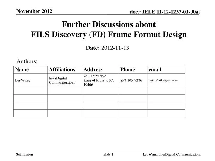 further discussions about fils discovery fd frame format design