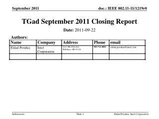 TGad September 2011 Closing Report