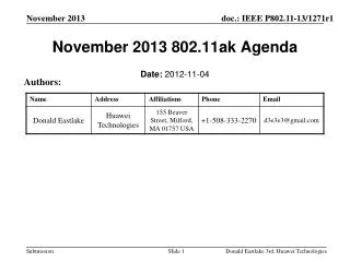 November 2013 802.11ak Agenda