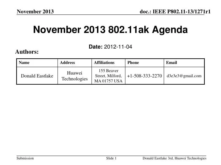 november 2013 802 11ak agenda