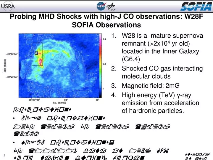 probing mhd shocks with high j co observations w28f sofia observations