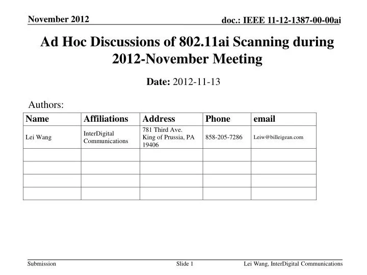 ad hoc discussions of 802 11ai scanning during 2012 november meeting