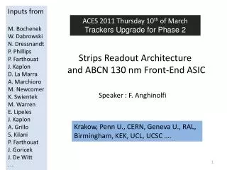 Strips Readout Architecture and ABCN 130 nm Front-End ASIC
