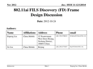 802.11ai FILS Discovery (FD) Frame Design Discussion