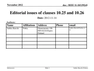 Editorial issues of clauses 10.25 and 10.26