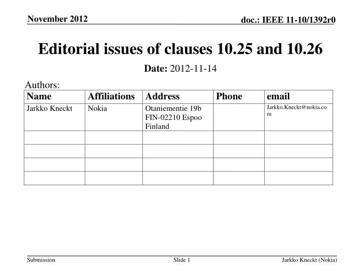 editorial issues of clauses 10 25 and 10 26