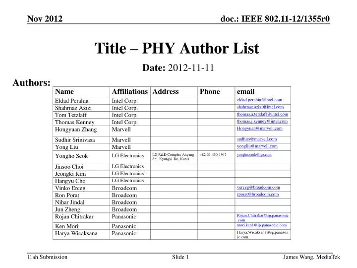 title phy author list
