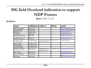 SIG field Overload indication to support NDP Frames