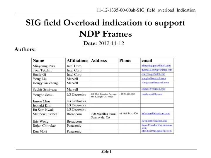 sig field overload indication to support ndp frames