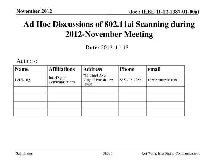 ad hoc discussions of 802 11ai scanning during 2012 november meeting