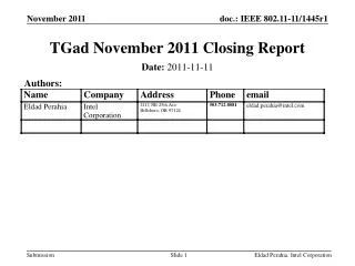 TGad November 2011 Closing Report