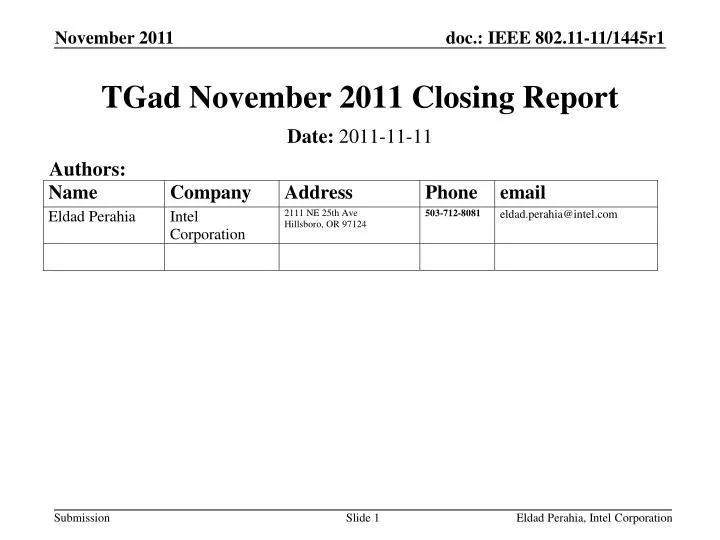 tgad november 2011 closing report