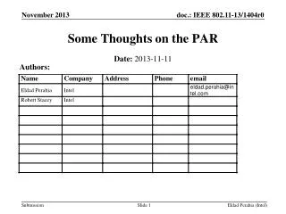 Some Thoughts on the PAR