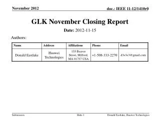 GLK November Closing Report