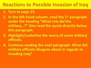 Reactions to Possible Invasion of Iraq