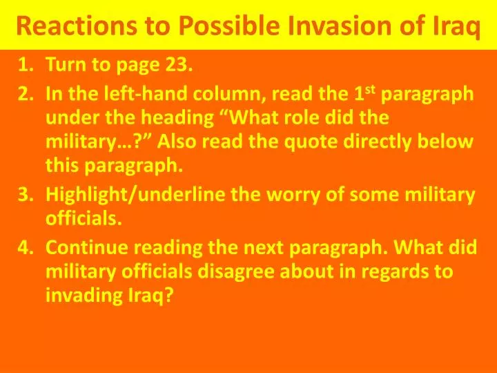 reactions to possible invasion of iraq