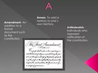 Amendment - An addition to a formal document such as the constitution.