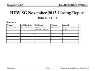 HEW SG November 2013 Closing Report