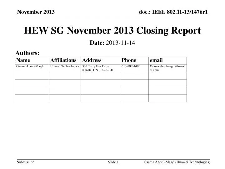 hew sg november 2013 closing report