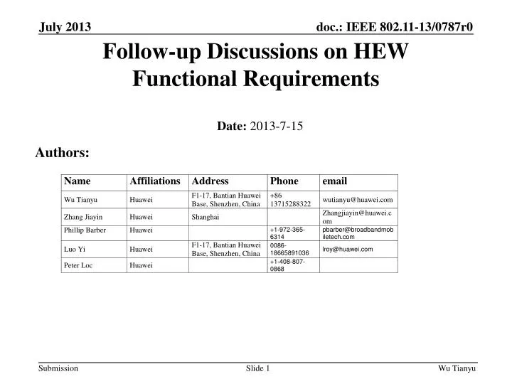 follow up discussions on hew functional requirements