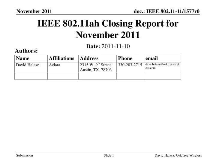 ieee 802 11ah closing report for november 2011
