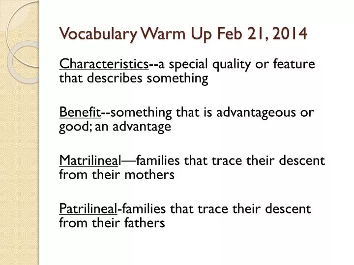 vocabulary warm up feb 21 2014