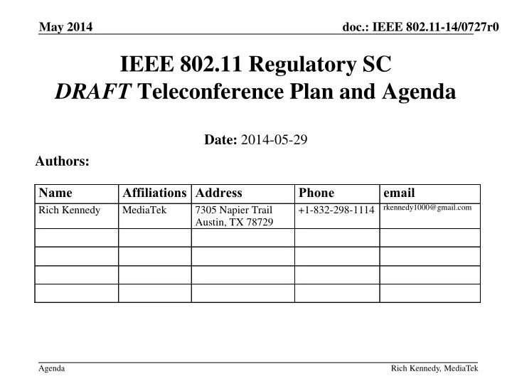 ieee 802 11 regulatory sc draft teleconference plan and agenda