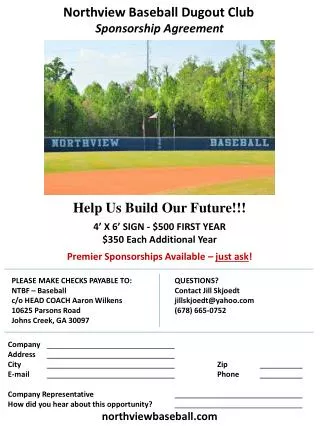Help Us Build Our Future!!! 4’ X 6’ SIGN - $500 FIRST YEAR $350 Each Additional Year