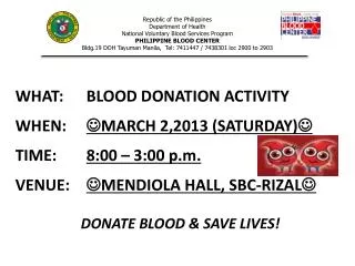 Republic of the Philippines Department of Health National Voluntary Blood Services Program