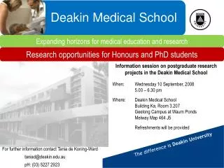 Information session on postgraduate research projects in the Deakin Medical School