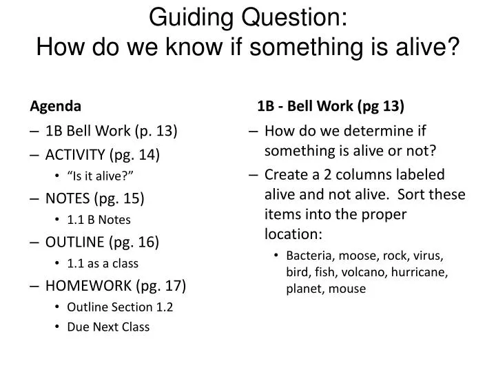 guiding question how do we know if something is alive