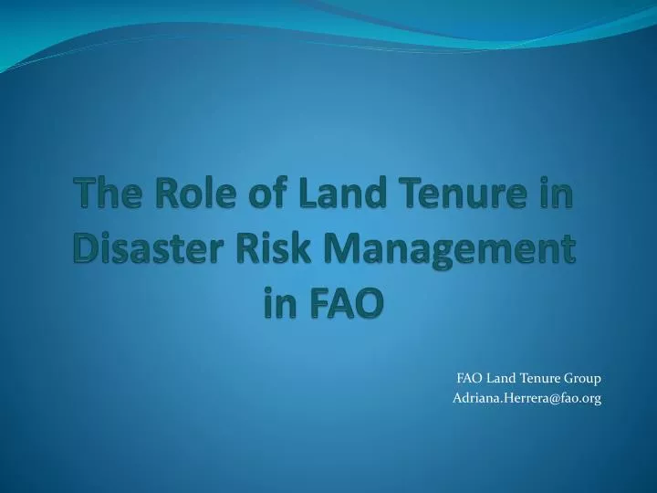 the role of land tenure in disaster risk management in fao