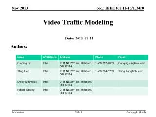 Video Traffic Modeling