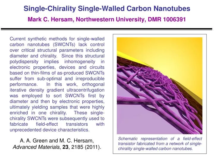 single chirality single walled carbon nanotubes mark c hersam northwestern university dmr 1006391