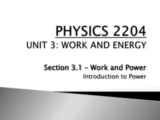 PHYSICS 2204 UNIT 3: WORK AND ENERGY
