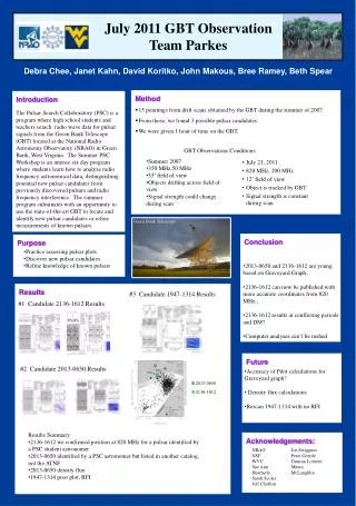 July 2011 GBT Observation Team Parkes