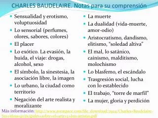 charles baudelaire notas para su comprensi n