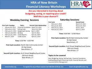 HRA of New Britain Financial Literacy Workshops