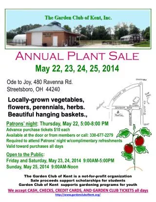 Annual Plant Sale May 22, 23, 24, 25, 2014