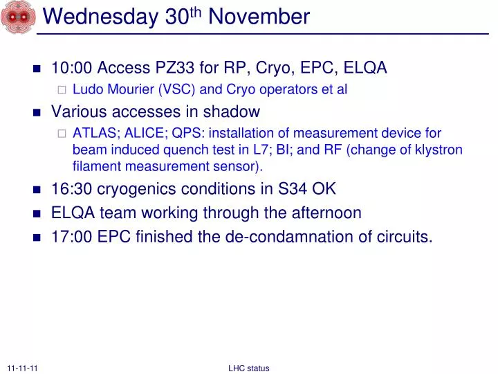 wednesday 30 th november