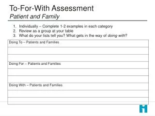 To-For-With Assessment Patient and Family