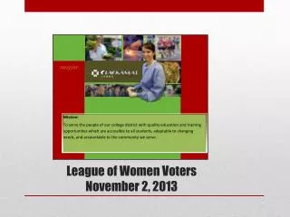League of Women Voters November 2, 2013