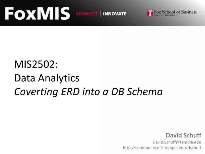 mis2502 data analytics coverting erd into a db schema