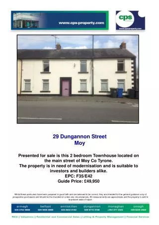 Presented for sale is this 2 bedroom Townhouse located on the main street of Moy Co Tyrone.