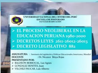 UNIVERSIDAD NACIONAL DEL CENTRO DEL PERÚ ESCUELA DE POSTGRADO FACULTAD DE EDUCACIÓN